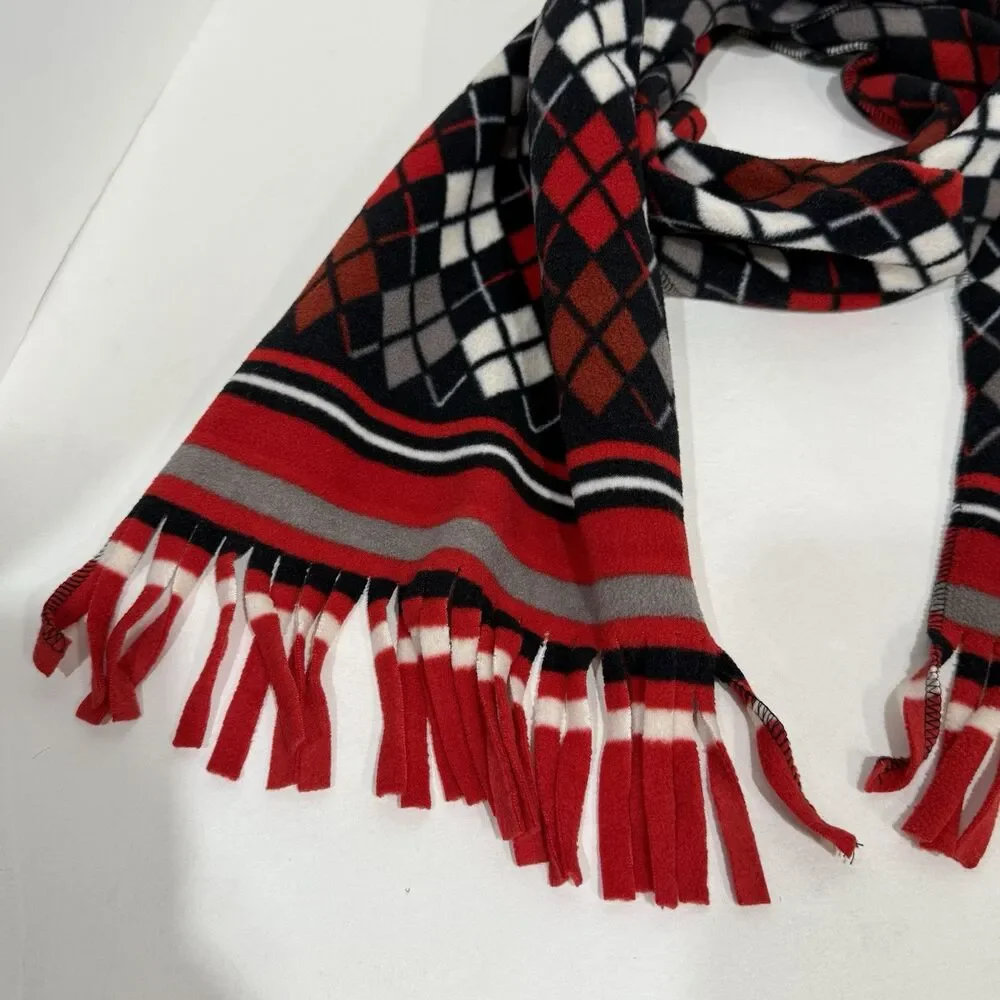 ST JOHNS BAY Argyle Scarf fleece 56 Inch Long Fringe Unisex Multicolor